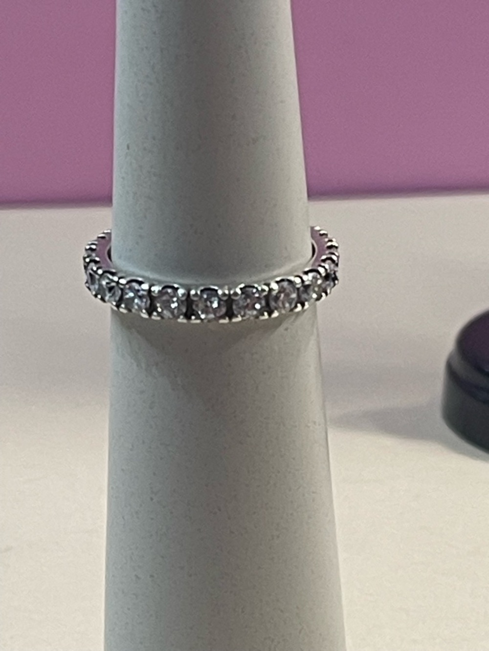 Pandora Silver Eternity Ring with Clear Stones Size 9